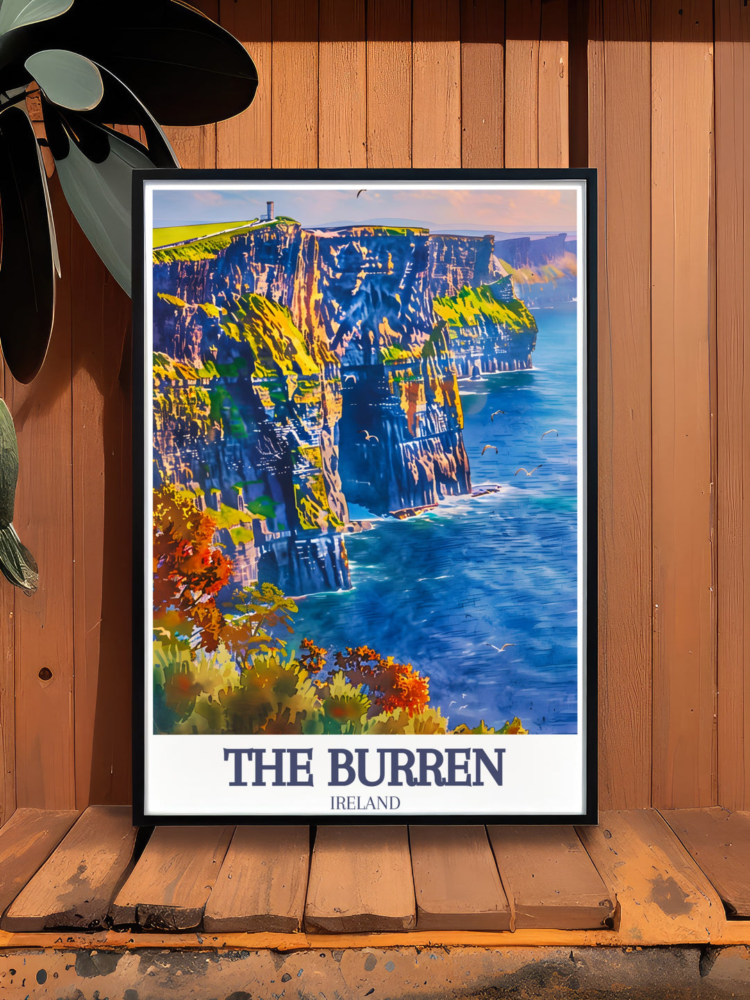 Modern art print of Burren National Park County Clare and Cliffs of Moher Atlantic Ocean a striking piece of wall decor that celebrates Irelands natural beauty and cultural heritage