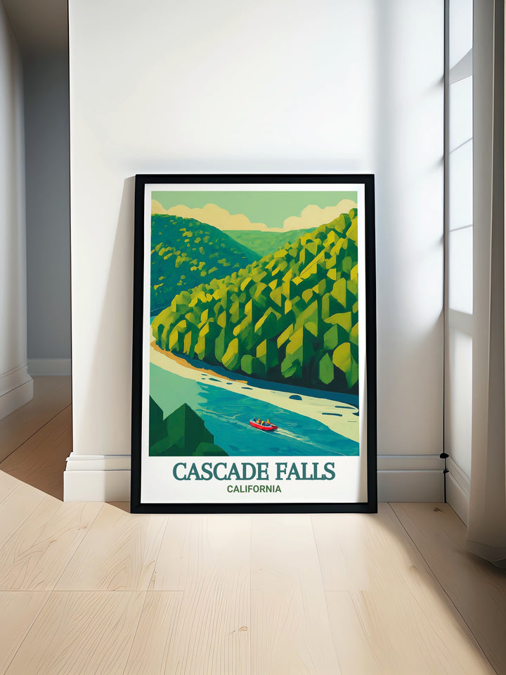 Discover the serene beauty of California with this Cascade Falls poster print perfect for enhancing your home decor New River modern prints add a touch of elegance and vitality making it an ideal choice for art lovers and nature enthusiasts alike.