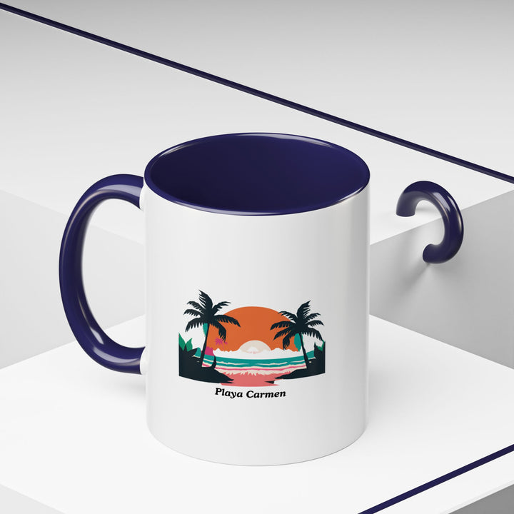 A beautifully detailed Playa del Carmen Mug showcasing the charm of Playa del Carmen’s beaches and palm trees. Made from ceramic, this dishwasher-safe mug is perfect for everyday use or as a meaningful souvenir.