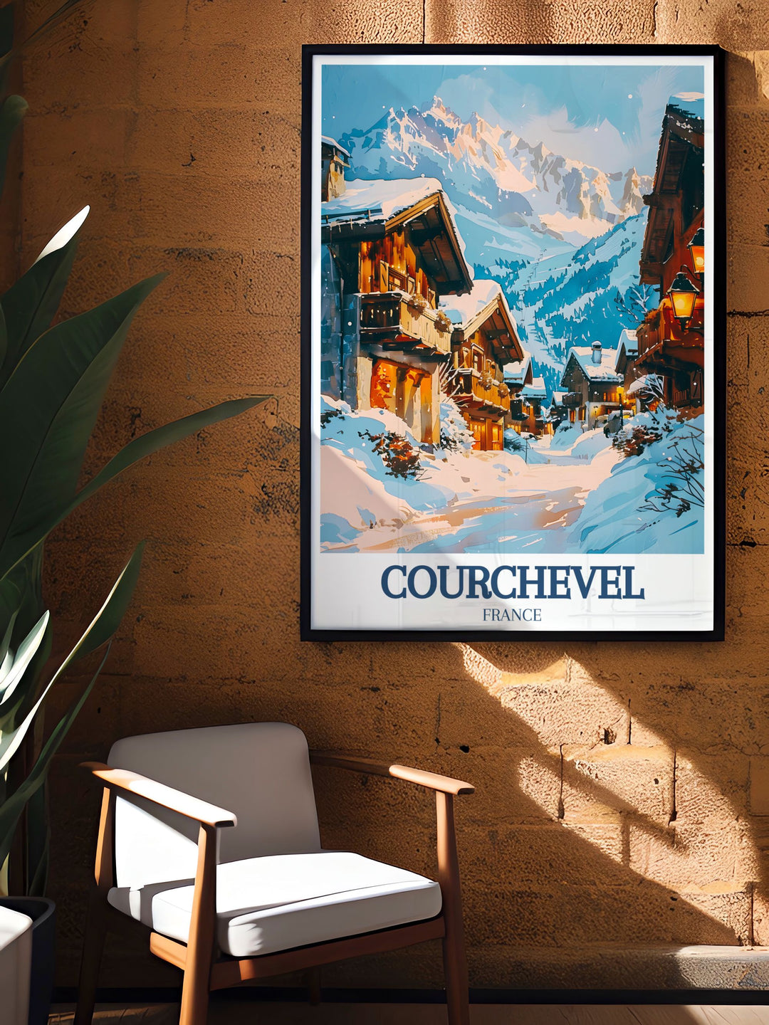 Illustrated with care, this travel poster brings to life the majestic beauty of Courchevel 1850 and the vibrant skiing culture, ideal for enhancing any room with Frances alpine charm.