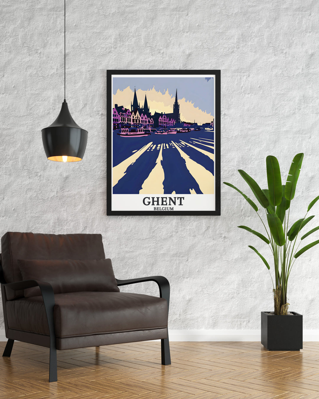 Belgium travel print of Graslei harbor Cloth Hall Lakenhalle offers elegant home decor and a stunning focal point for any space