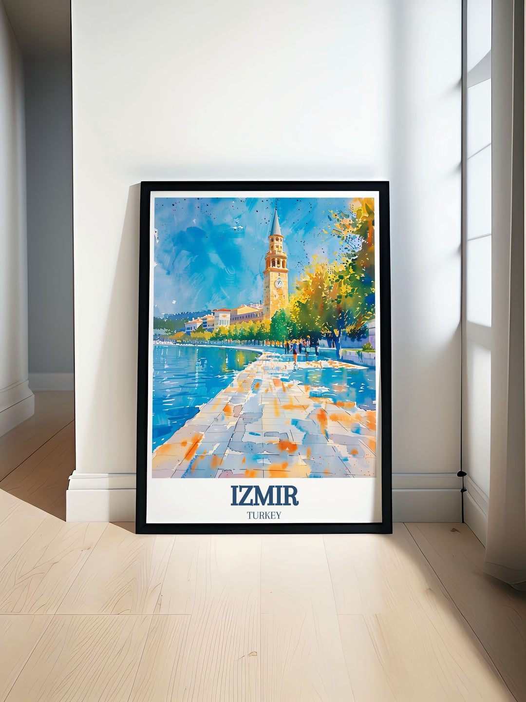 This art print showcases Izmirs Clock Tower, Kordon Promenade, and the Aegean Sea, bringing the timeless beauty and cultural significance of these landmarks into your home.