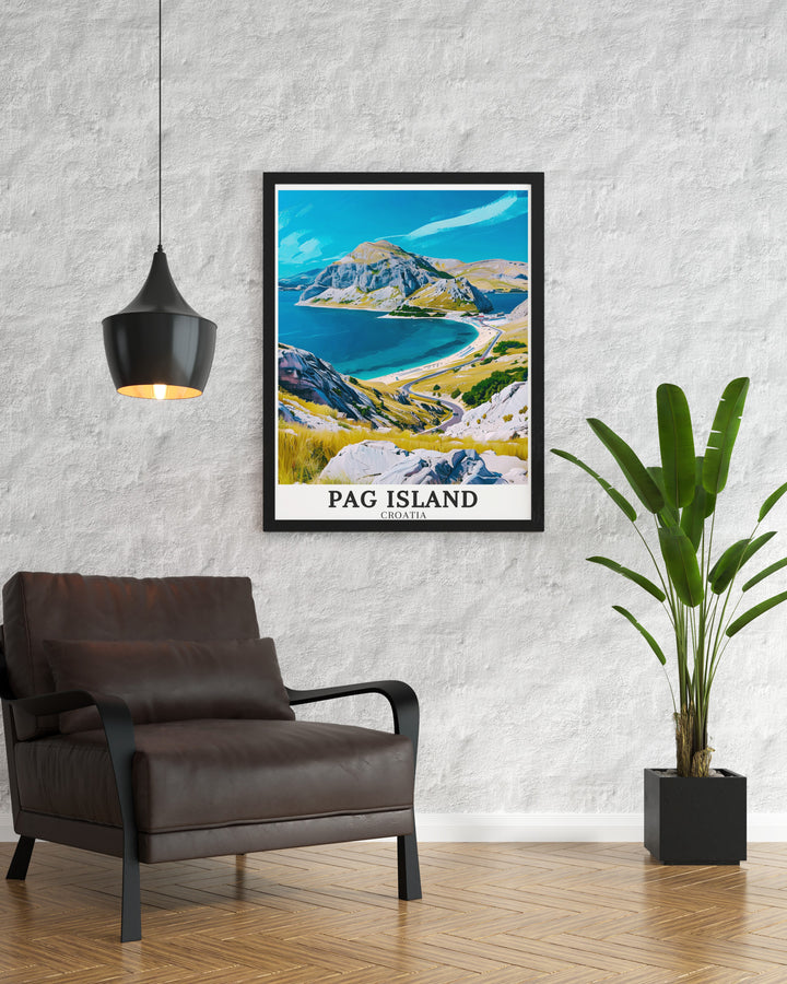 Croatia Wall Art showcasing the stunning landscapes of Pag Island and Northern Velebit National Park Velebit Mountains perfect for creating a peaceful atmosphere in your home or office this print captures the natural beauty of Croatias most picturesque regions.