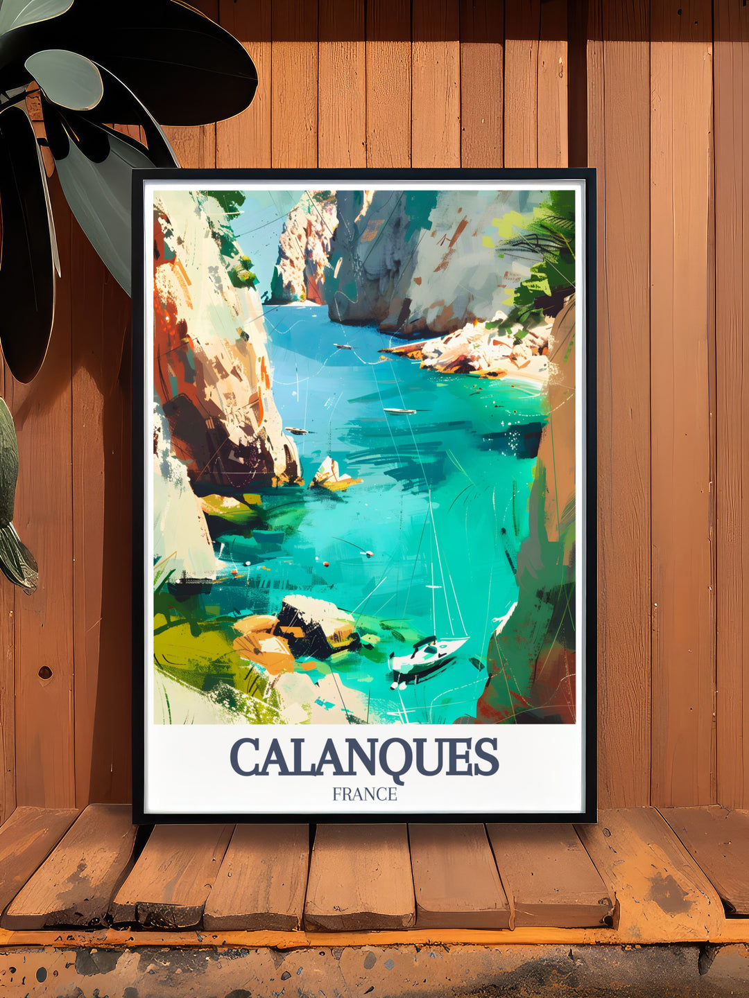 France travel poster featuring the vibrant landscapes of Calanque dEnVau and Calanque de Morgiou makes for a perfect France souvenir or home decor piece showcasing the natural beauty of southern France.