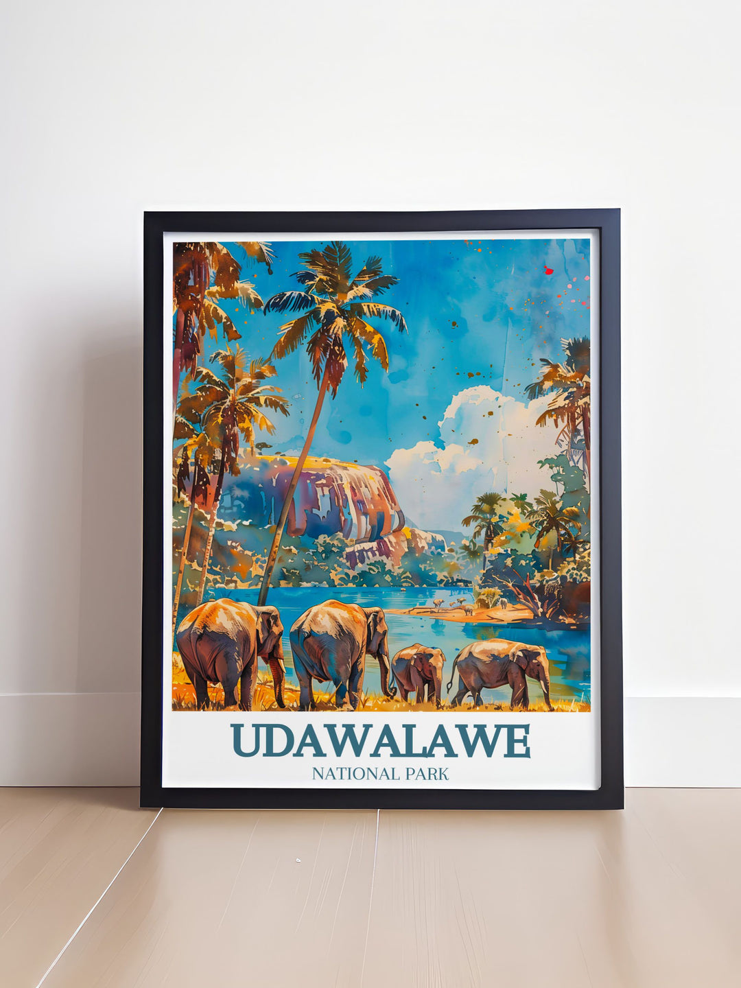 Elegant Udawalawe Reservoir Walawe River poster featuring vibrant colors and detailed artwork ideal for home decor and as a special gift for friends and family who love nature and adventure.