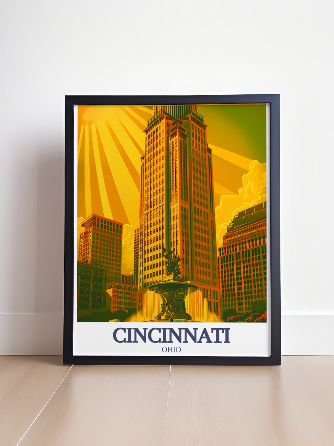 Cincinnati photo print of Carew Tower and Tyler Davidson Fountain capturing the historic charm and elegance of Cincinnatis famous landmarks a versatile piece that complements various interior styles