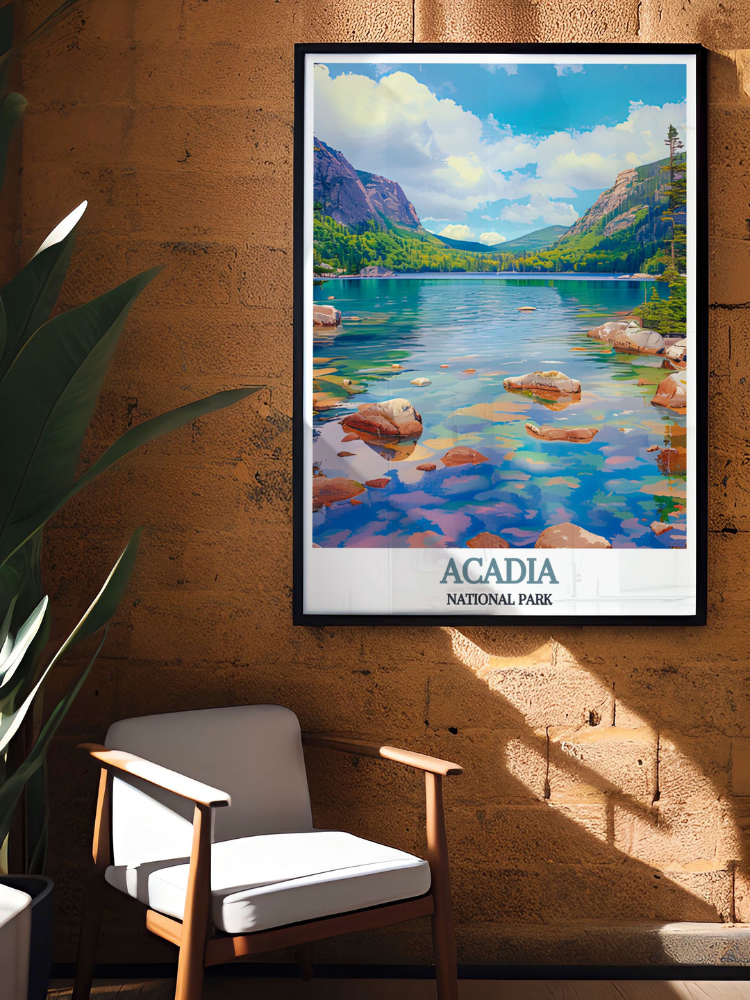 High quality national park poster depicting the serene Jordan Pond in Acadia National Park vibrant colors and intricate details make this artwork a stunning addition to any wall bringing the beauty of nature indoors.