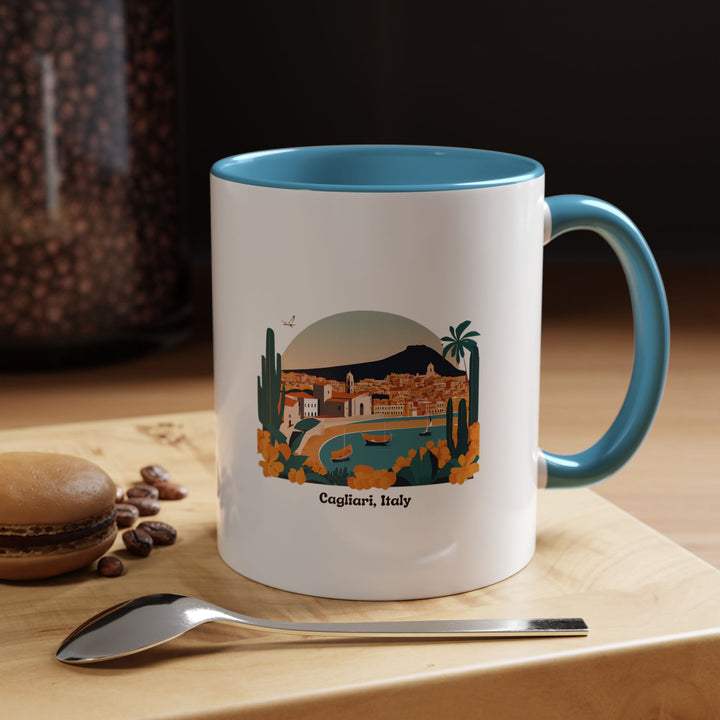 A beautifully crafted Cagliari Sardinia Italy Mug featuring vibrant designs inspired by the coastal beauty of Sardinia and Italian culture. Made from durable ceramic, this dishwasher-safe mug is perfect for coffee lovers and as a unique keepsake or gift.