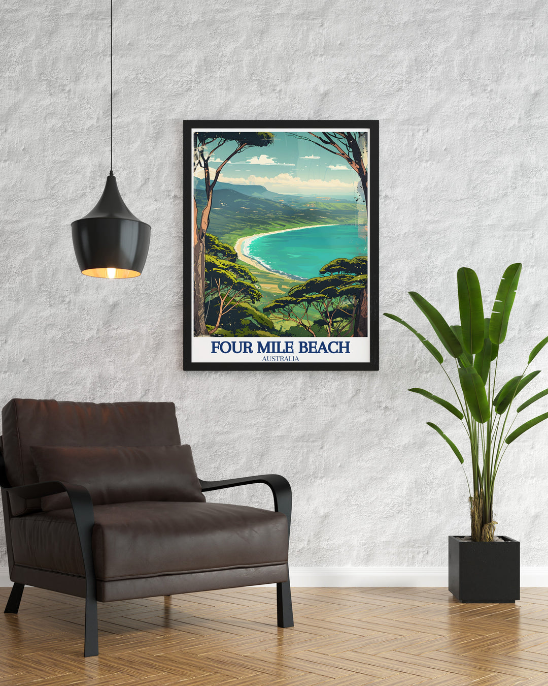 This Four Mile Beach poster print captures the serene beauty of one of Australias most iconic coastlines, with golden sands stretching into the vibrant blue of the Coral Sea. Perfect for beach lovers and those who cherish coastal scenery, this art print is a must have for any home decor.