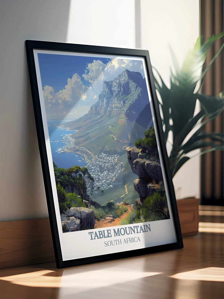 Platteklip Gorge stunning living room decor is captured beautifully in this National Park Art featuring Table Mountain and offering a timeless appeal