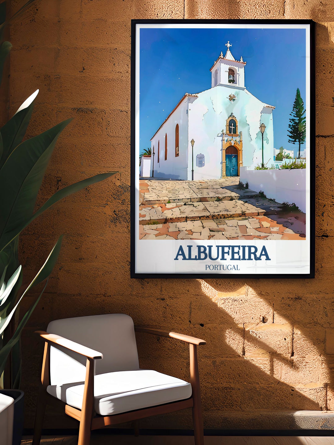 Albufeira wall art featuring the stunning St Anna Church, designed to bring a sense of peace and historical charm to your home decor.