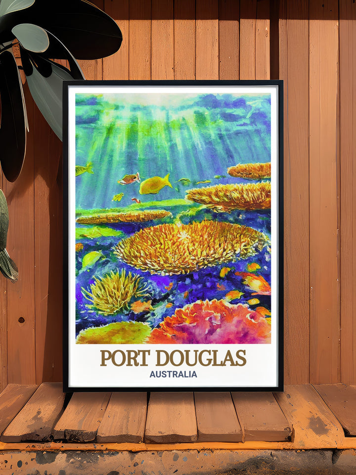 Add a touch of Australian charm to your home with this Port Douglas and Great Barrier Reef canvas art. Perfect as a travel souvenir or a decor piece, this poster showcases the stunning tropical beauty of one of the worlds most iconic regions.