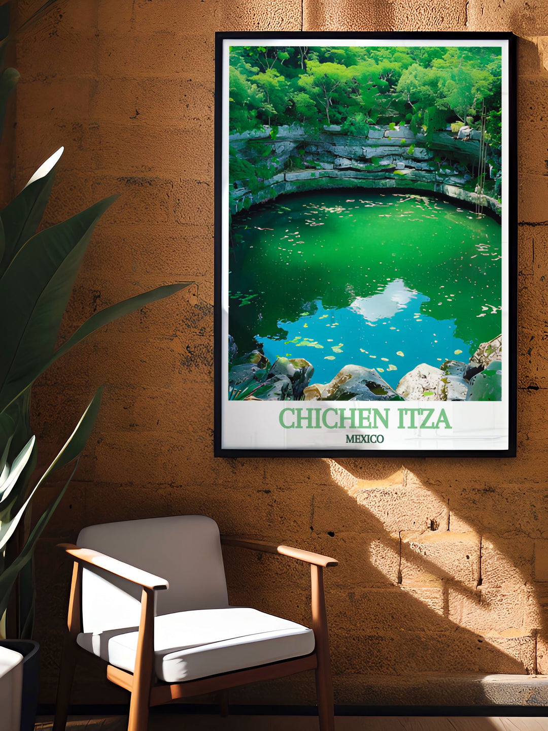 This Chichen Itza travel poster brings the ancient city to life, perfect for those who love historical landscapes. Featuring the iconic Sacred Cenote, this travel poster is perfect for those who appreciate Mexicos archaeological and cultural richness.