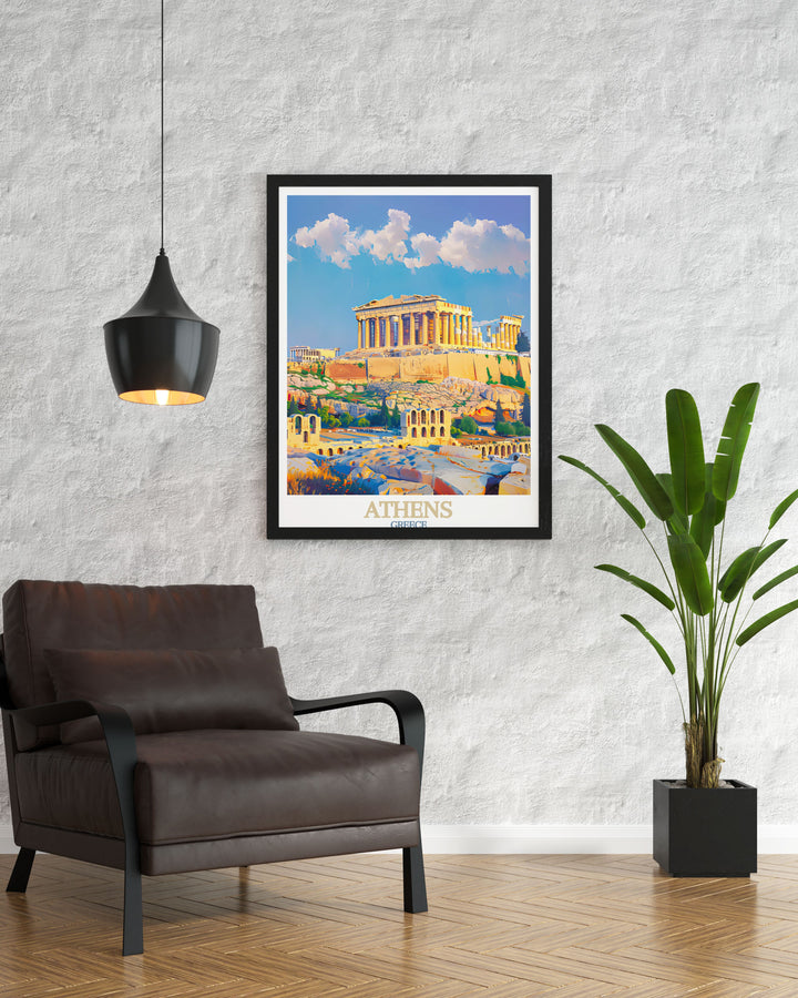 Elegant The Acropolis framed prints showcasing the timeless beauty of Athens Greece a must have for travel art collectors and those who appreciate Greece island decor and Athens travel posters