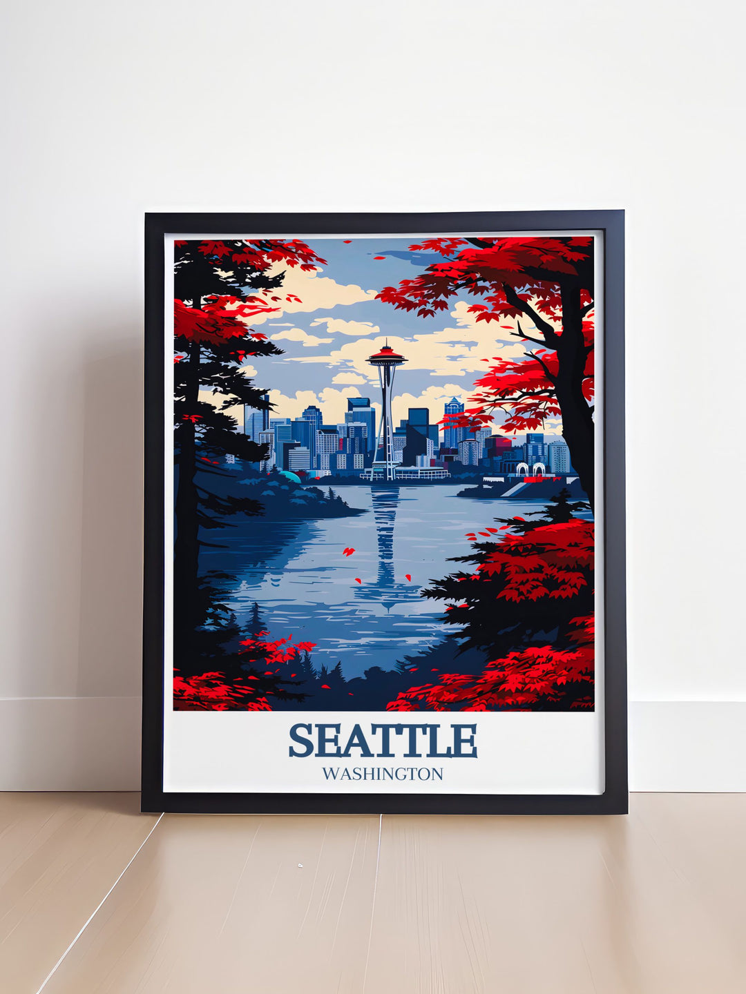 The Space Needle is beautifully illustrated in this poster, showcasing its architectural brilliance and iconic status in Seattle, making it an excellent addition to any art enthusiasts collection.