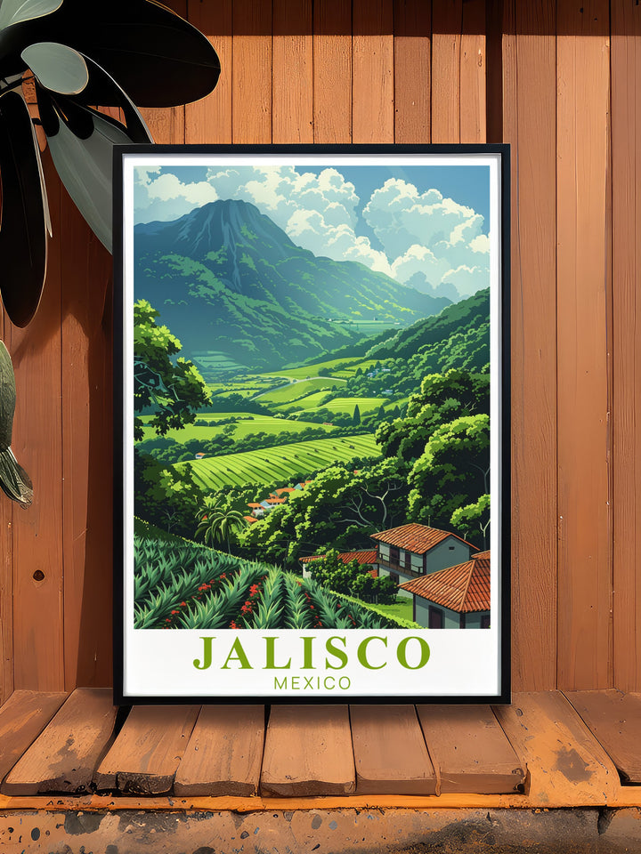 This stunning art print features Jaliscos iconic Tequila Landscape, with the blue agave fields set against the Mexican countryside. Ideal for any traveler or art lover, this print adds a touch of Mexican culture to your home decor.