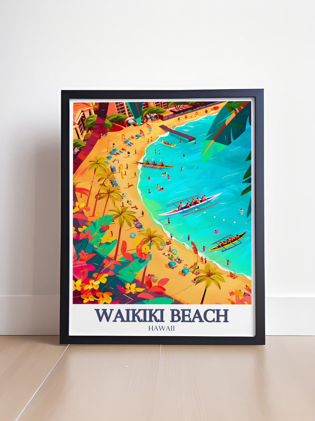 Kalakaua Avenue Wall Art captures the energy of Waikikis busiest street with its vibrant mix of urban charm and coastal beauty. Perfect for anyone looking to add a touch of Hawaiis culture to their home, this print brings a piece of Honolulus liveliness into your space.