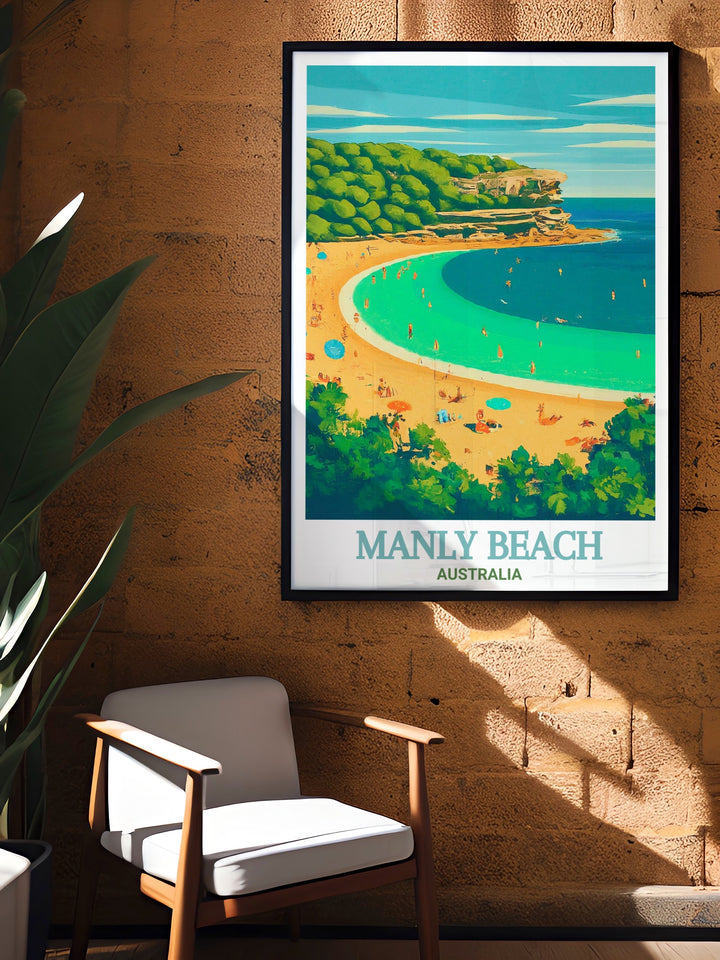 Our Manly Beach Print showcases both Manly Beach and Shelly Beach, offering a sleek, matted art design that captures the best of Australias coastline. Perfect for those who want a modern take on classic beach art.