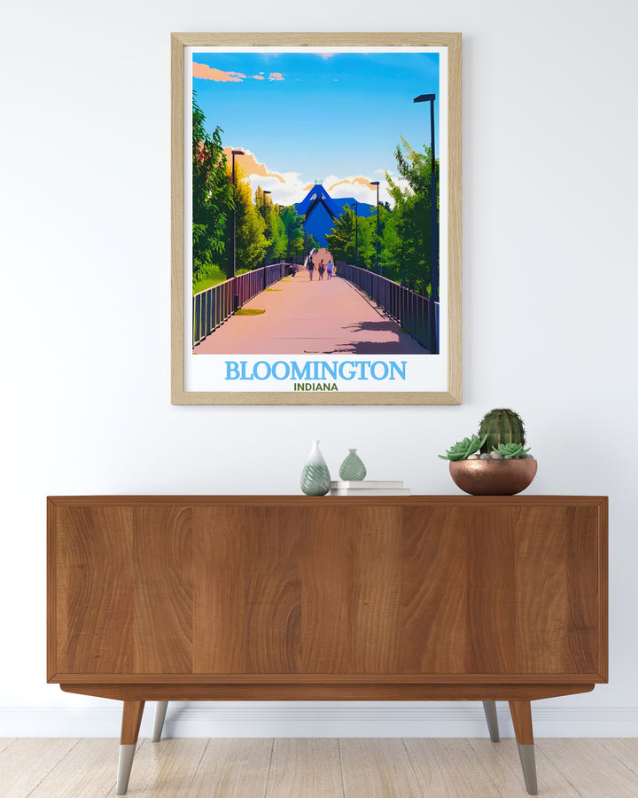 B Line Trail wall art showcasing the natural beauty of Bloomington Indiana in a timeless vintage print format perfect for home decor enthusiasts and those who appreciate artistic representations of their favorite city