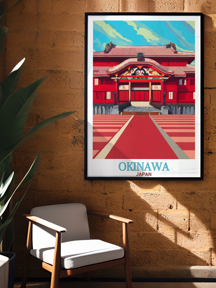 Shuri Castle home decor print celebrating the rich cultural heritage and architectural elegance of Okinawa perfect for anyone who loves unique and meaningful Japan prints and wall art