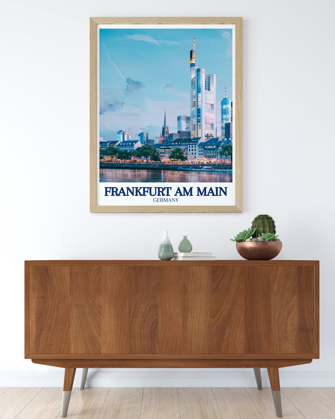 Stunning Frankfurt print featuring the skyline with Commerzbank Tower St. Pauls Church and River Main a perfect way to celebrate Germanys rich heritage and add sophistication to any room