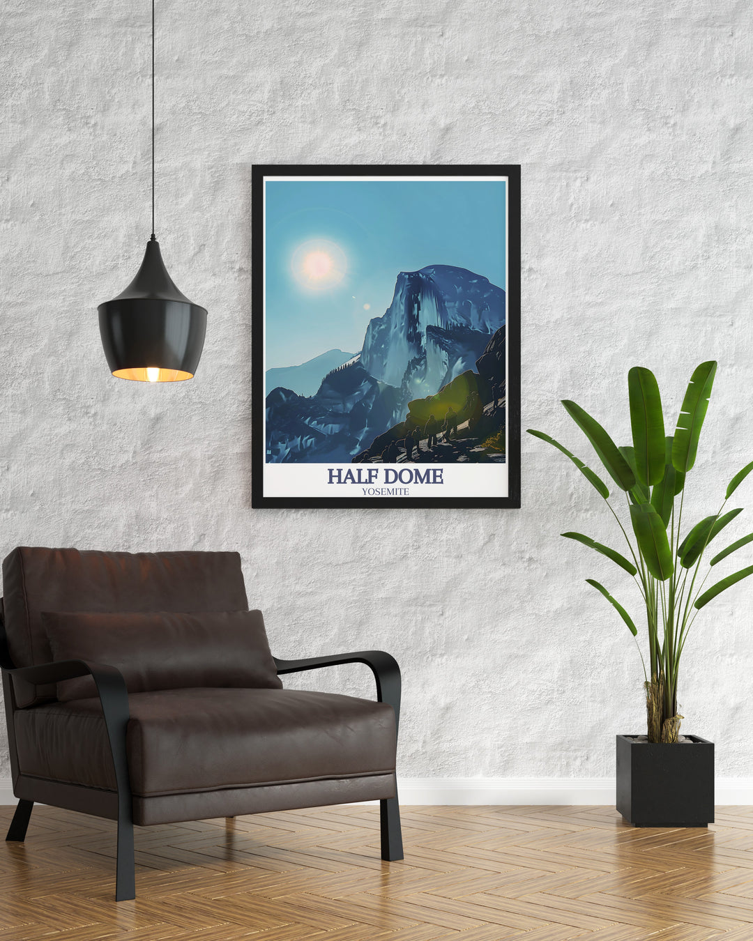 Celebrate Yosemite National Park with this beautiful travel print, highlighting Half Dome and the scenic views from Glacier Point. Perfect for wall decor in living rooms, offices, or bedrooms, this Yosemite artwork is a great gift for national park enthusiasts.