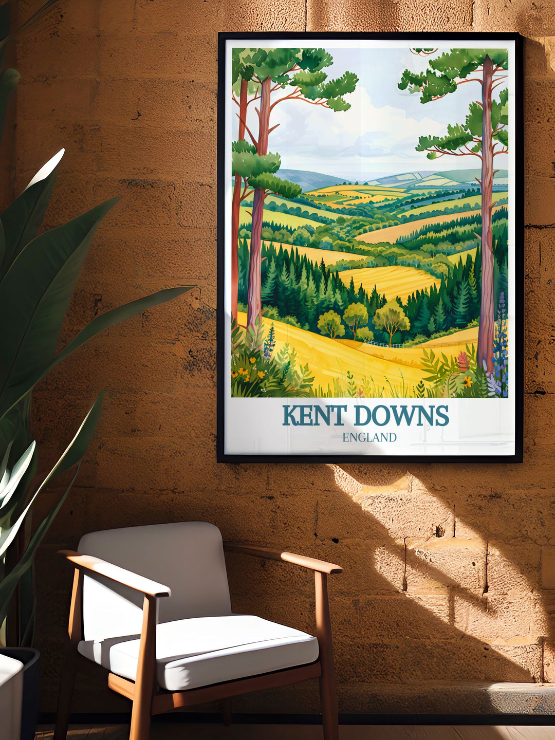 Tranquil Kent Downs Area of Outstanding Natural Beauty AONB artwork showcasing the peaceful countryside and lush meadows perfect for living rooms bedrooms or offices adding a touch of elegance and calm to your environment.