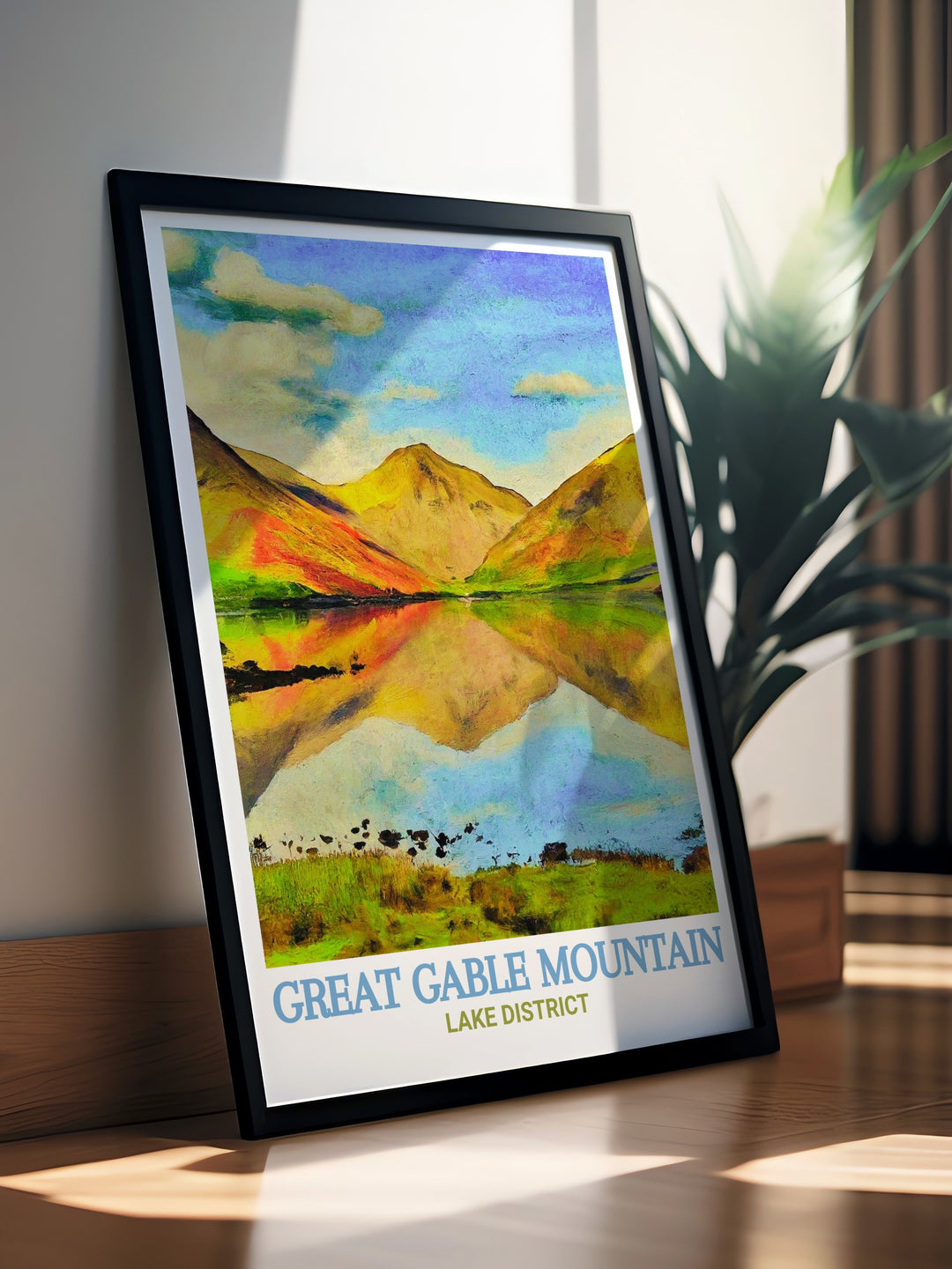 The Great Gable vintage travel poster brings a timeless feel to one of Englands most popular hiking destinations. The artwork uses soft, muted colors to evoke a sense of nostalgia while capturing the grandeur of Great Gables rocky slopes and dramatic views. Perfect for vintage art lovers, this poster adds a classic touch to any room.