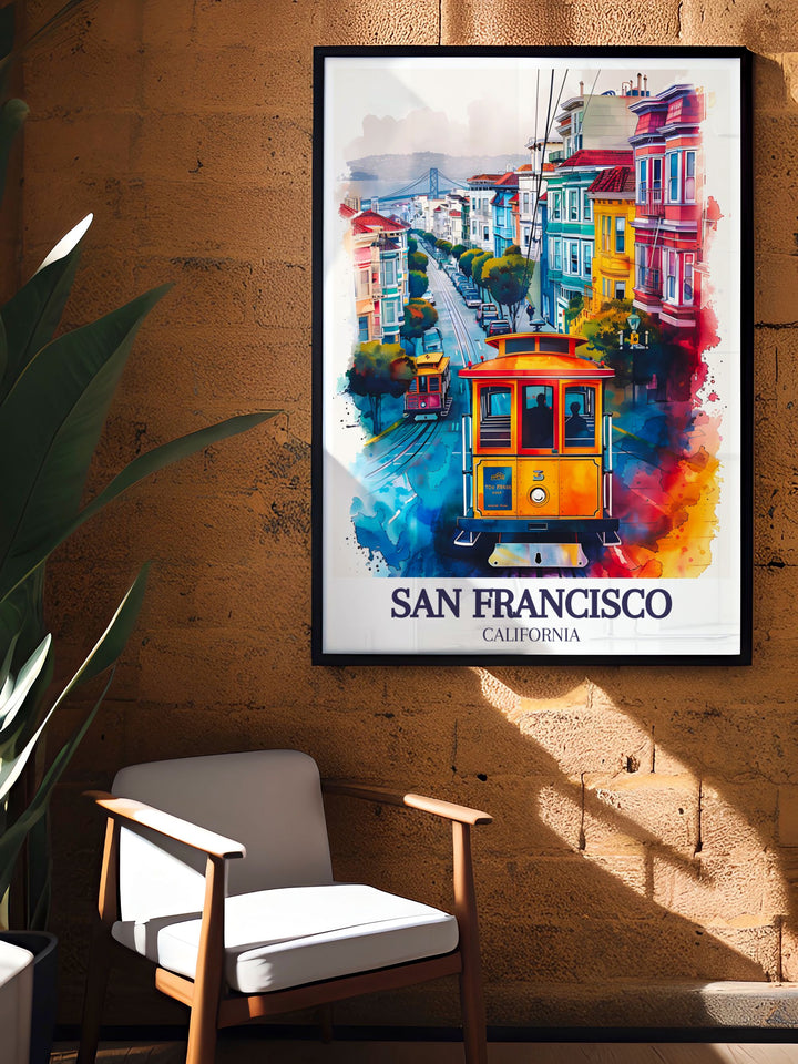 This wall art captures the steep, picturesque hills of Taylor Street and the grandeur of the Golden Gate Bridge in San Francisco, offering a beautiful representation of the citys most beloved sights.