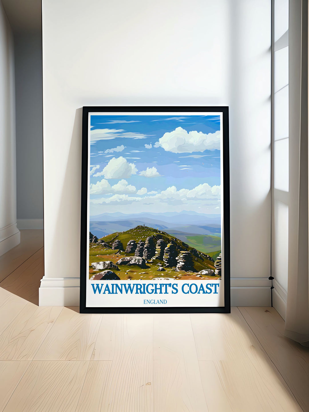 Coast to Coast UK hike art featuring Nine Standards Rigg and the iconic Wainwrights Coast print showcasing the journey from St Bees Cumbria to Robin Hoods Bay perfect for hiking enthusiasts and those who love National Trail Art and Lake District scenes