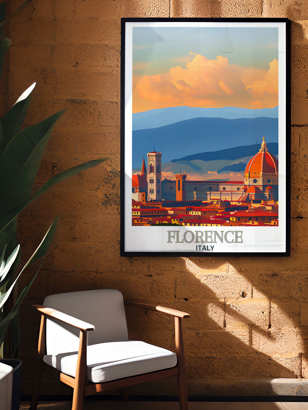 Florence art print featuring the iconic Cathedral of Santa Maria del Fiore adds sophistication to any home. Perfect for those who love travel and Italy this wall art brings the timeless charm of Florence into your home creating a striking piece of Italy decor