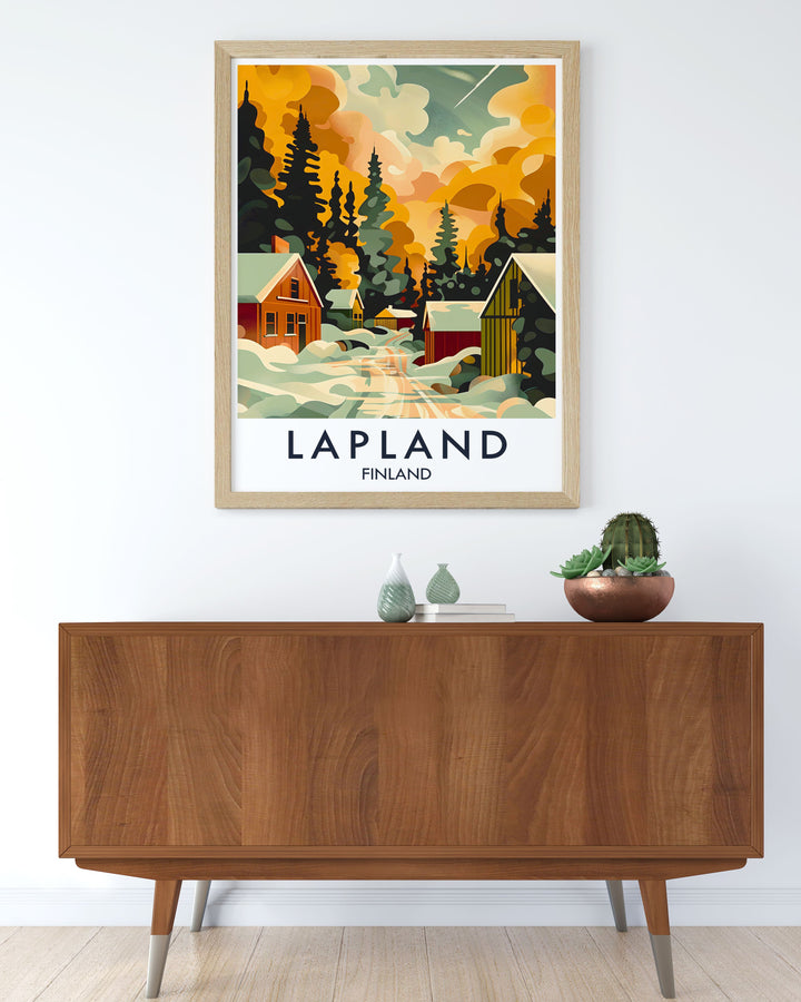 Santa Claus Town Vintage Print highlighting the timeless charm and festive spirit of this enchanting town in Finland ideal for enhancing your home decor with a touch of holiday magic.