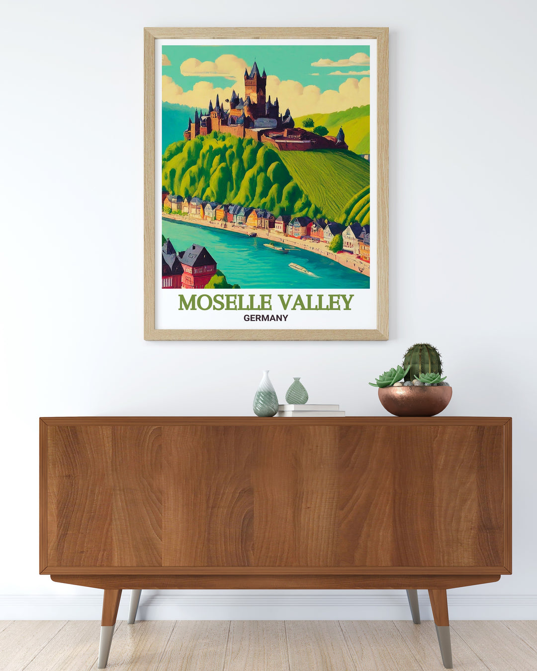 Moselle Valley decor featuring Cochem Castle brings the stunning beauty of Germany into your living room or office. This art print is ideal for lovers of European culture and history providing a unique and elegant touch to any interior space.