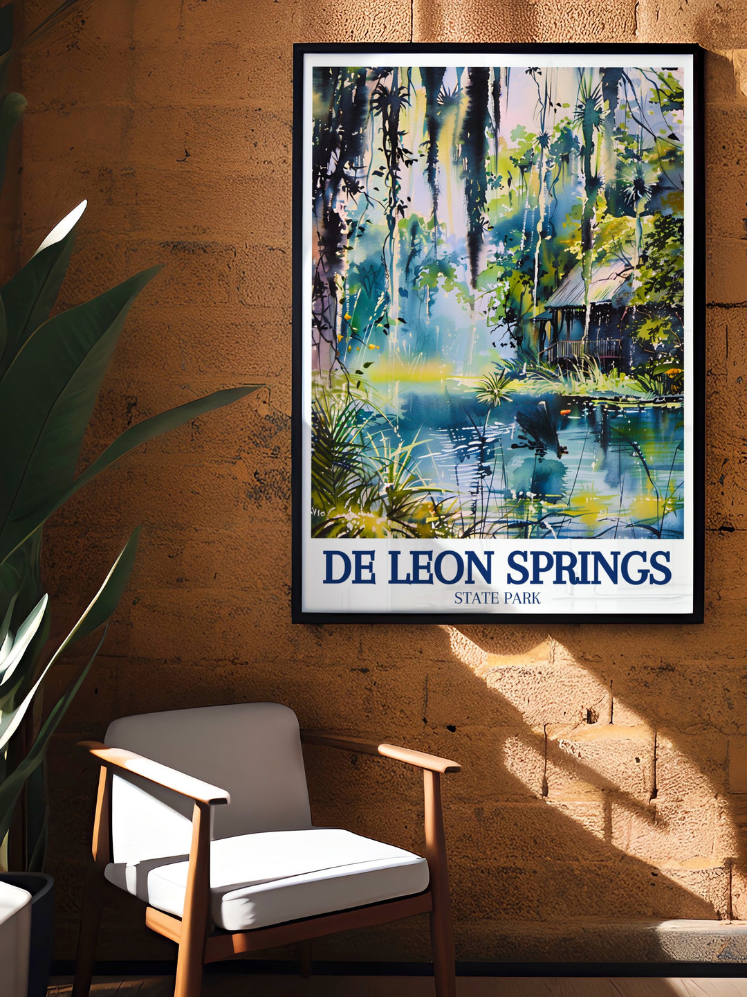 Lake George Travel Poster offering a vibrant depiction of the diverse ecosystems within Lake George State Forest, showcasing the forests natural beauty and tranquility. The poster captures the essence of Floridas wilderness, making it a must have for adventurers and nature enthusiasts who want to bring a touch of the outdoors into their living spaces.