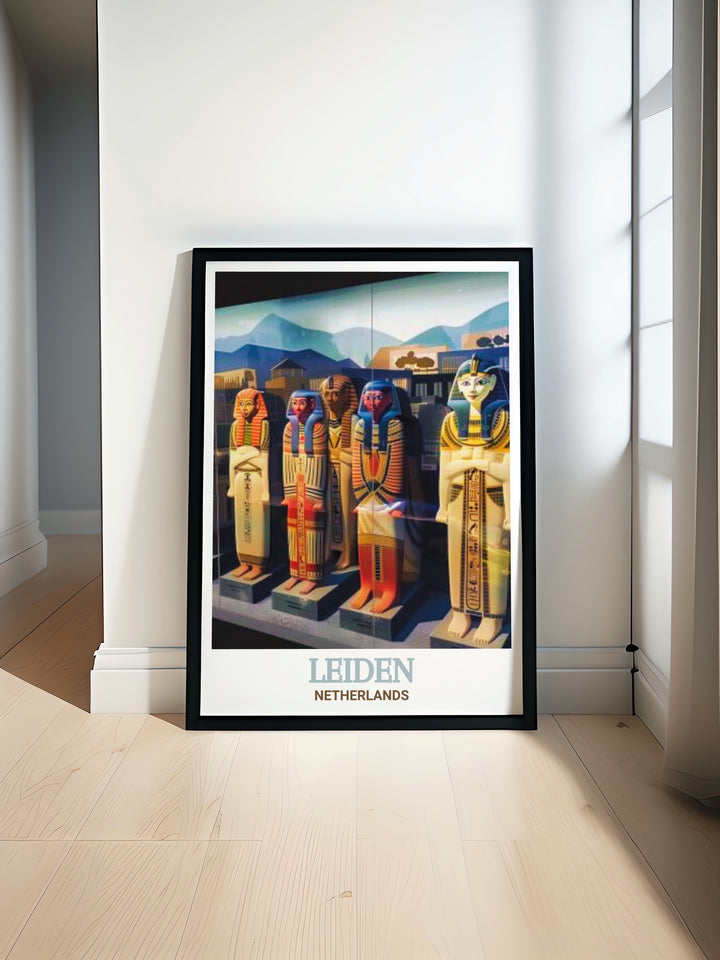 A beautiful travel poster of Leiden, Netherlands, highlighting the citys iconic canals, cultural landmarks, and historic charm. This art print is perfect for anyone looking to celebrate Dutch culture in their home or as a unique gift for travelers and art lovers.