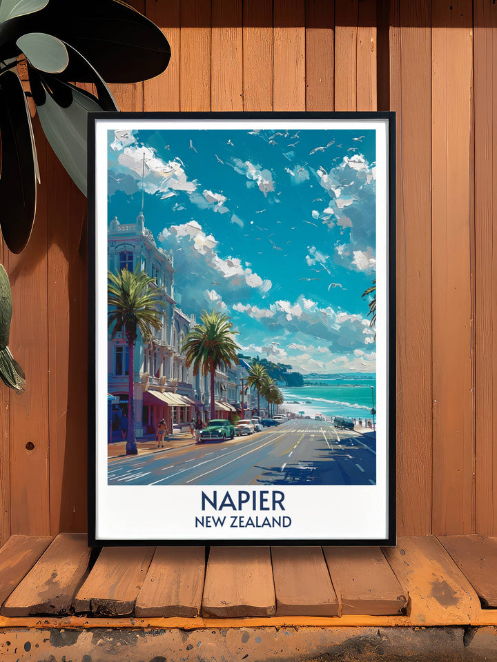 Marine Parade Artwork capturing the essence of Napiers stunning coastline ideal for elegant home decor and thoughtful gifts for any occasion