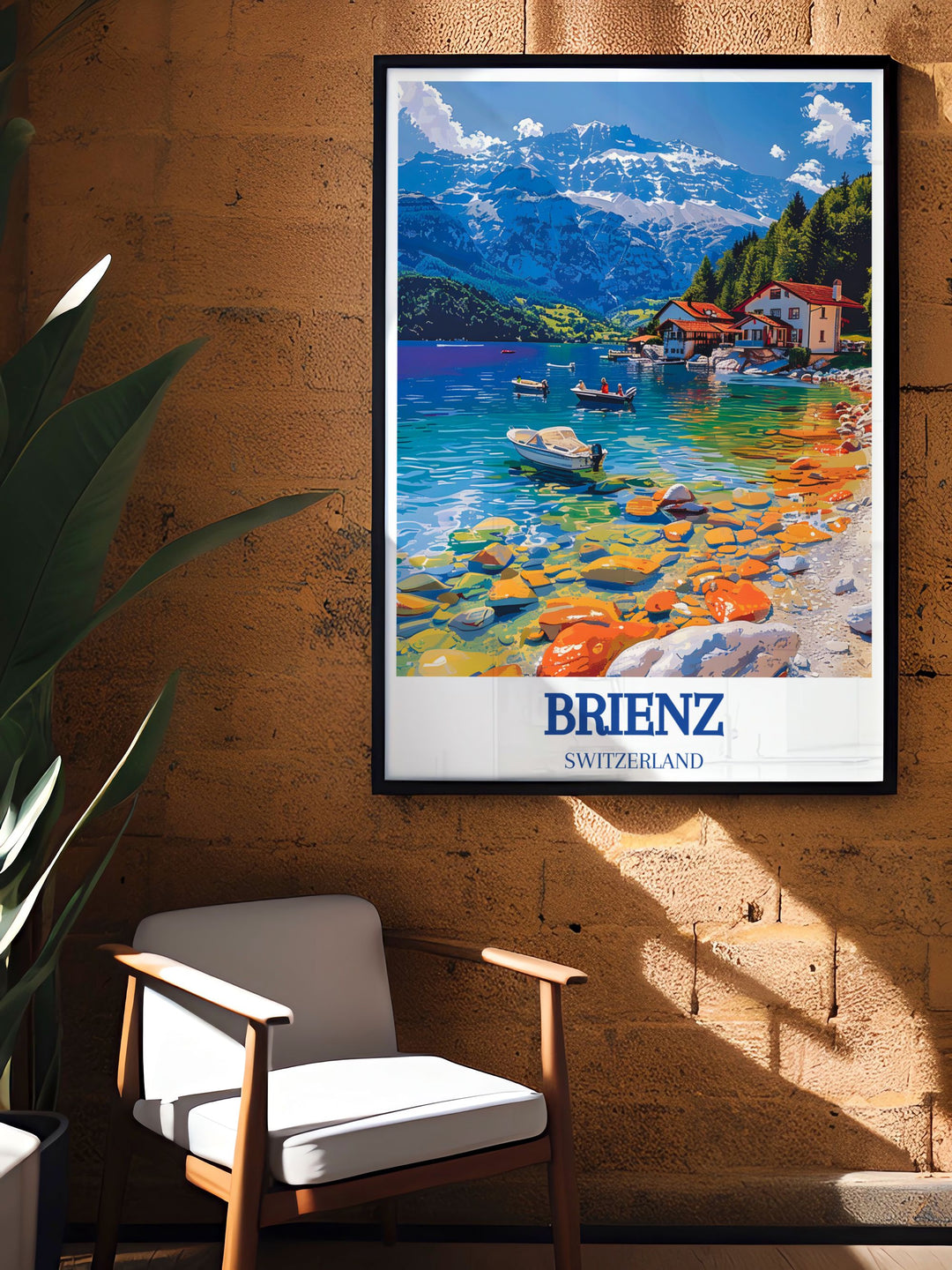Interlaken print of Lake Brienz and Brienzer Rothorn bringing the tranquil essence of the Swiss Alps into your home ideal for creating a serene atmosphere this print is a beautiful addition to your wall art collection