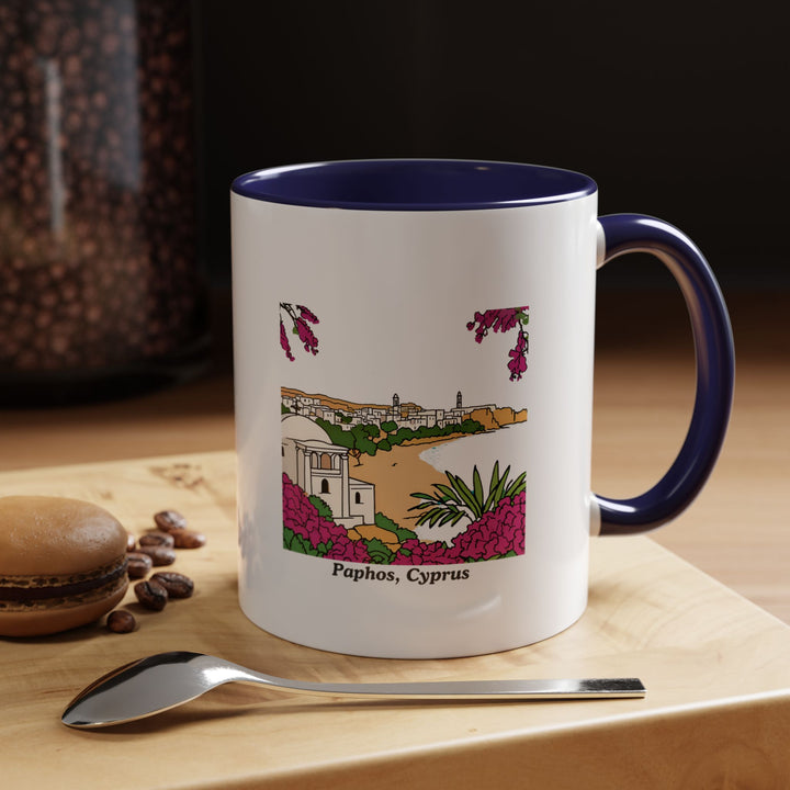 The Paphos Cyprus Mug is a ceramic masterpiece adorned with colorful artwork inspired by Paphos's Mediterranean flair. Dishwasher safe and durable, it is perfect for personal use or as a thoughtful keepsake for Cyprus lovers.