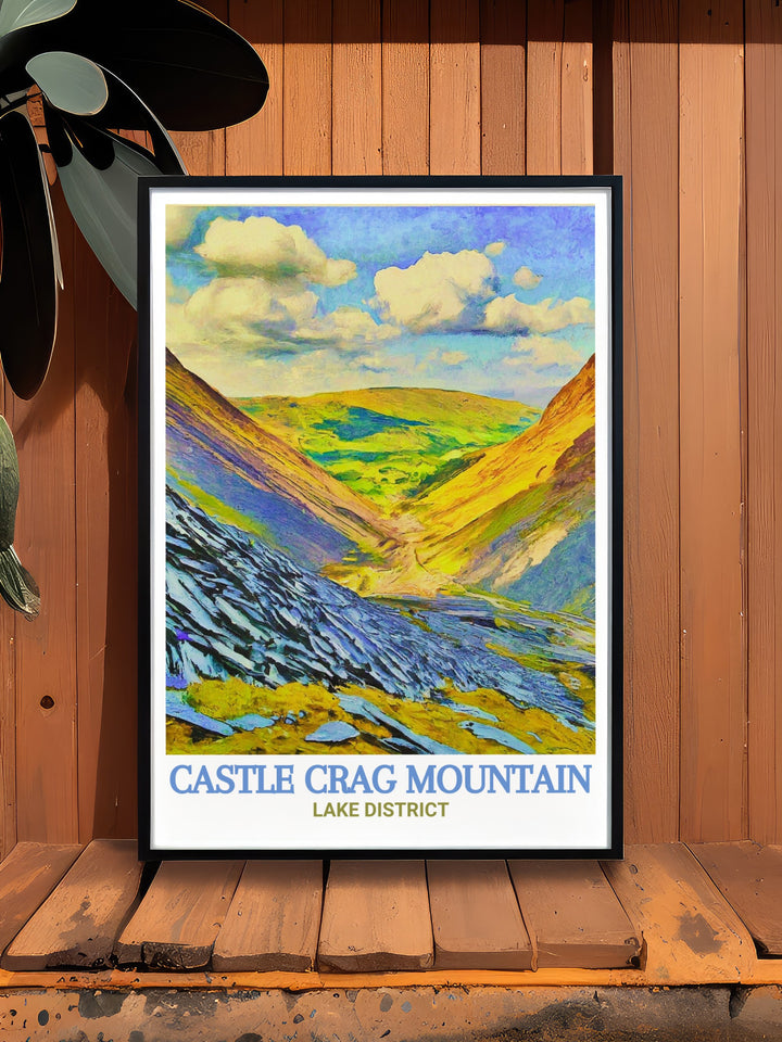 Derwentwater wall print brings the tranquil waters of the Lake Districts most famous lake, framed by Castle Crag and the historic Honister Slate Mine, into your living space.