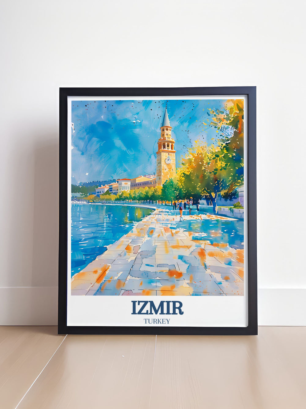 Add a touch of Turkish elegance to your home with this Izmir print, showcasing the citys famous Clock Tower and the scenic Kordon Promenade. Ideal as a travel gift or for decorating your own space, this artwork beautifully captures the heart of Izmir.