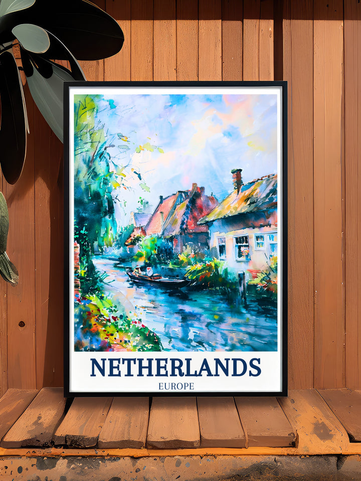 Elegant wall art featuring Giethoorn Overijssel this stunning print captures the charm of this iconic Dutch village perfect for adding a modern and sophisticated touch to your home decor or as a thoughtful gift for scenery enthusiasts