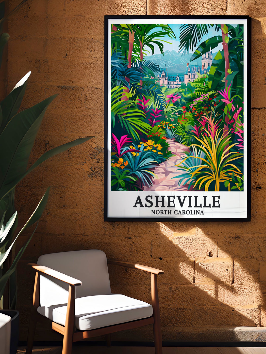 Celebrate Ashevilles charm with this city print highlighting Western North Carolina Botanical Garden and The Biltmore Estate in vibrant colors and intricate details perfect for enhancing your living space or giving as a special gift.