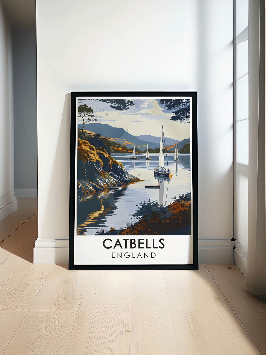 Catbells Summit art print showcasing the stunning Lake District landscape and Derwentwater Shoreline perfect for adding natural beauty to any room or as a unique travel gift for nature lovers and adventure seekers