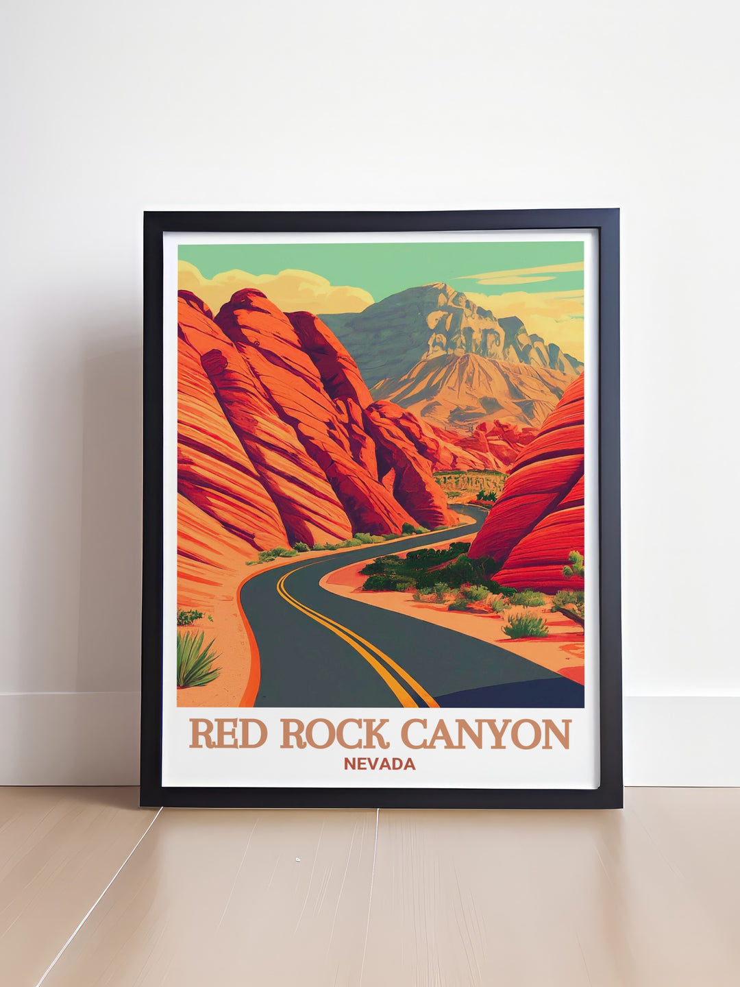 Red Rock wall art and Scenic Drive artwork offering elegant home decor that captures the vibrant beauty of Nevada a perfect addition to any room for those who love nature inspired art.