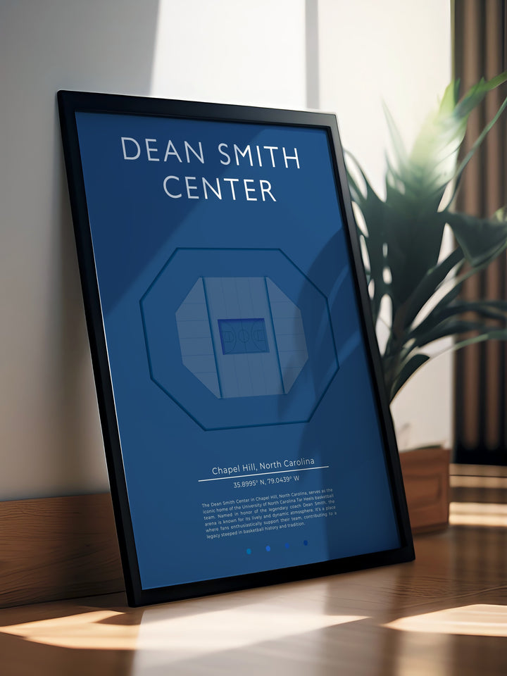 Dean Smith Center print featuring the vibrant colors and details of the famous UNC Tar Heels venue a perfect choice for Fathers Day gifts and college sports fans