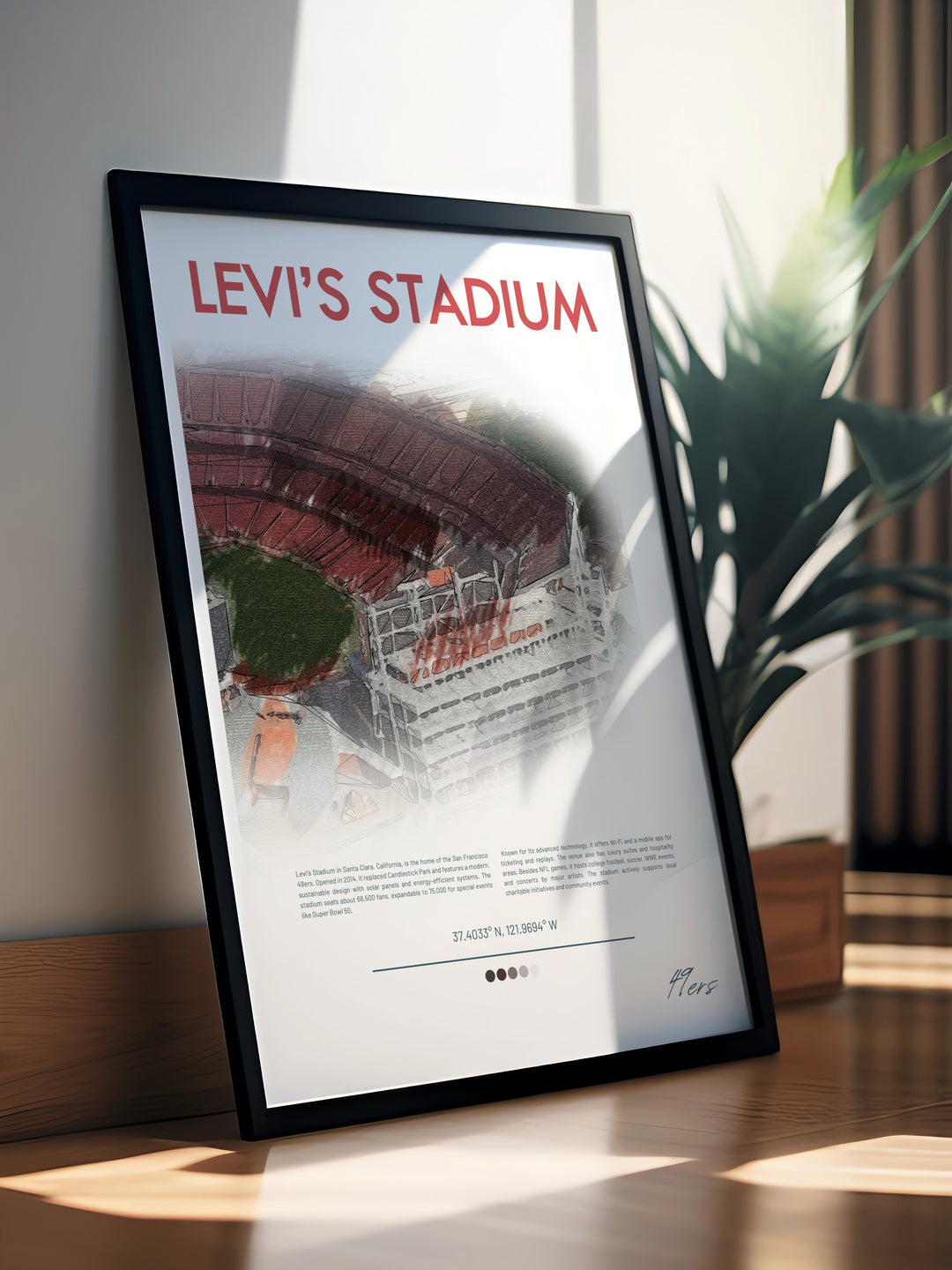 Vibrant 49ers Wall Art with action shots of Deebo Samuel Nick Bosa and George Kittle set against Levis Stadium ideal for football enthusiasts looking to showcase their passion for the San Francisco 49ers in their home or office