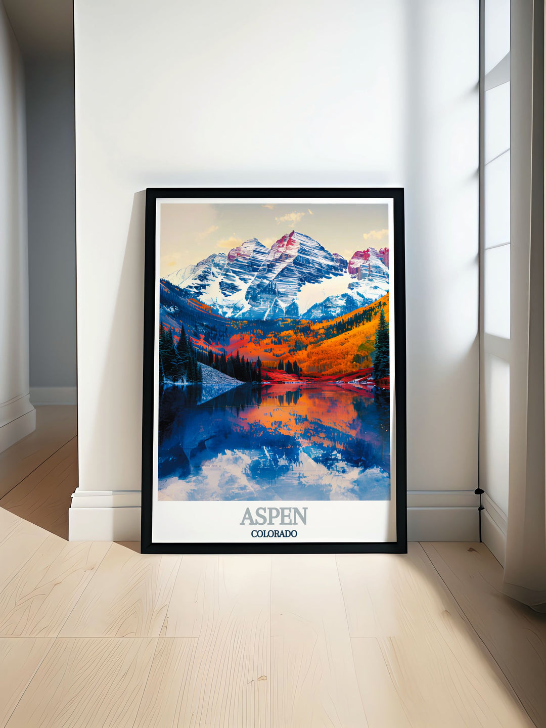 This detailed illustration of Aspen highlights its luxurious ski resorts, vibrant cultural scene, and rich history, adding a touch of Colorados elegance and adventure to any room.