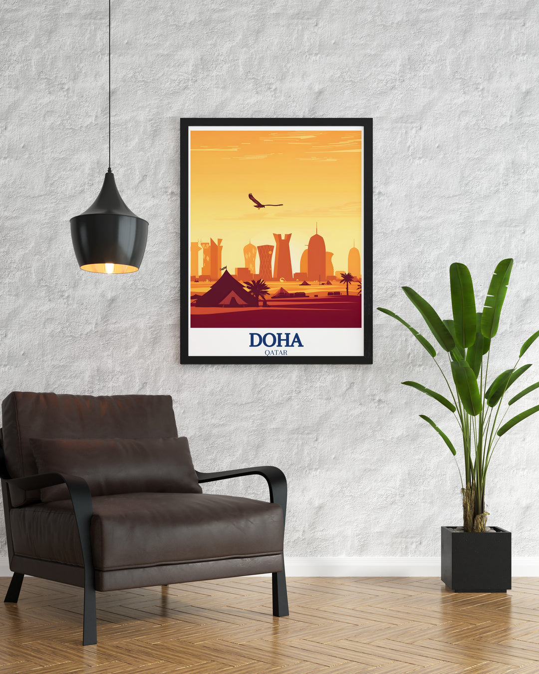 A stunning depiction of Dohas skyline in this wall art, featuring the citys iconic structures against a backdrop of cultural heritage, offering a sophisticated and modern touch to your décor.