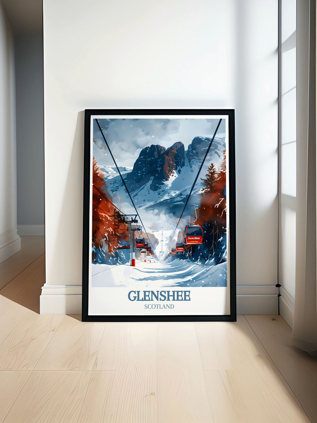 Bringing the excitement of skiing at Glenshee into your living space, this poster features the resorts extensive network of ski runs and vibrant winter scenery. Ideal for ski enthusiasts, this artwork captures the thrill of the Scottish slopes.