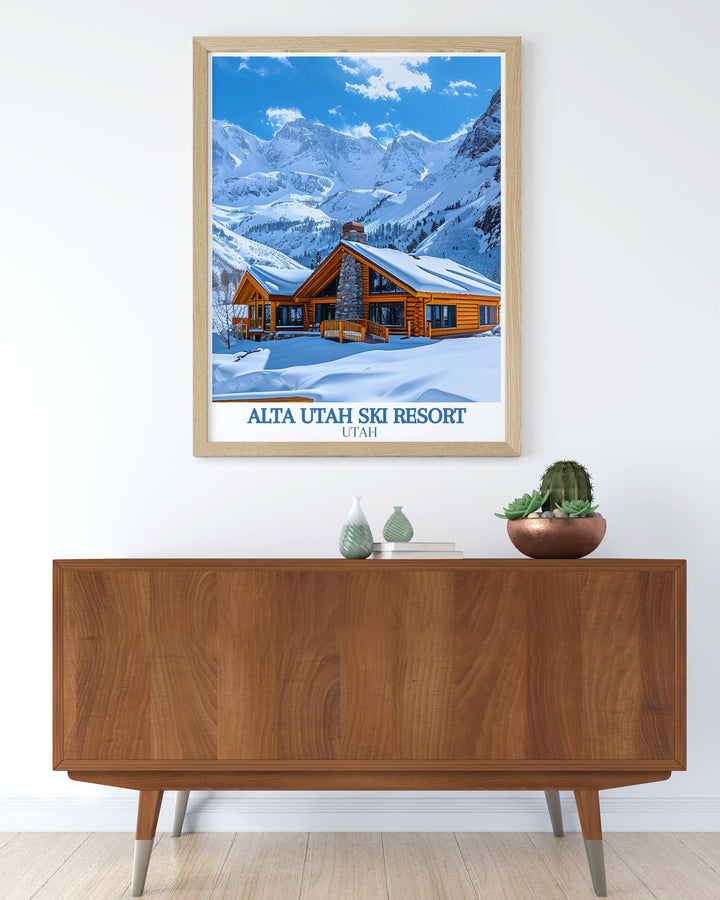 Alta Utah Skiing Print capturing the winter wonderland of Alta Ski Resort and Snowbird Utah perfect wall decor for those who love the mountains Rustler Lodge stunning prints for living room decor